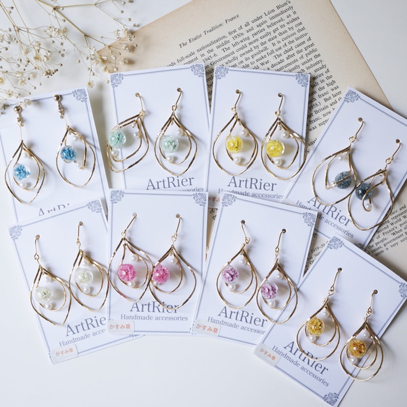 【人気No.1】かすみ草とツインリングのパールピアス/イヤリング 8枚目の画像