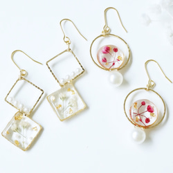 【2点set】かすみ草&金箔パールピアス/イヤリングset 1枚目の画像