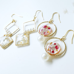 【2点set】かすみ草&金箔パールピアス/イヤリングset 2枚目の画像