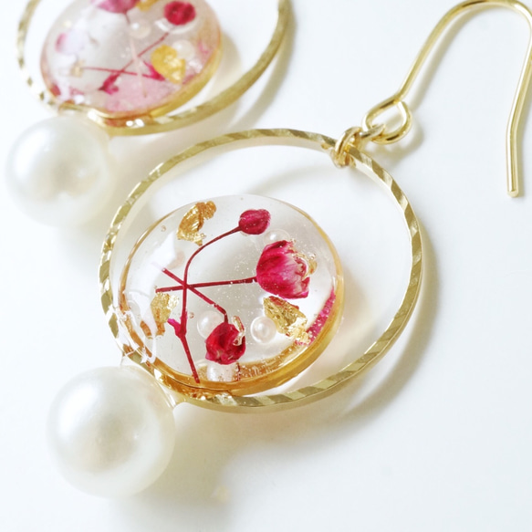[2 件套] Kasumi 草 &amp; 金箔珍珠穿孔耳環/耳環套裝 第6張的照片
