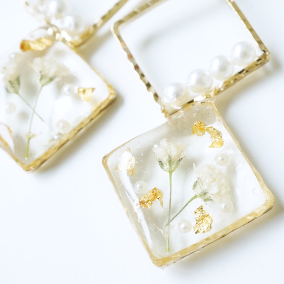 [2 件套] Kasumi 草 &amp; 金箔珍珠穿孔耳環/耳環套裝 第7張的照片