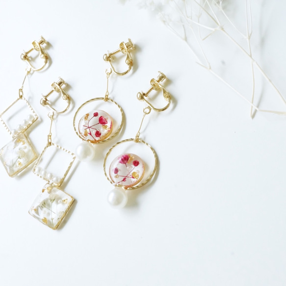 [2 件套♡] Kasumi 草 &amp; 金箔珍珠耳環/穿耳套 第3張的照片