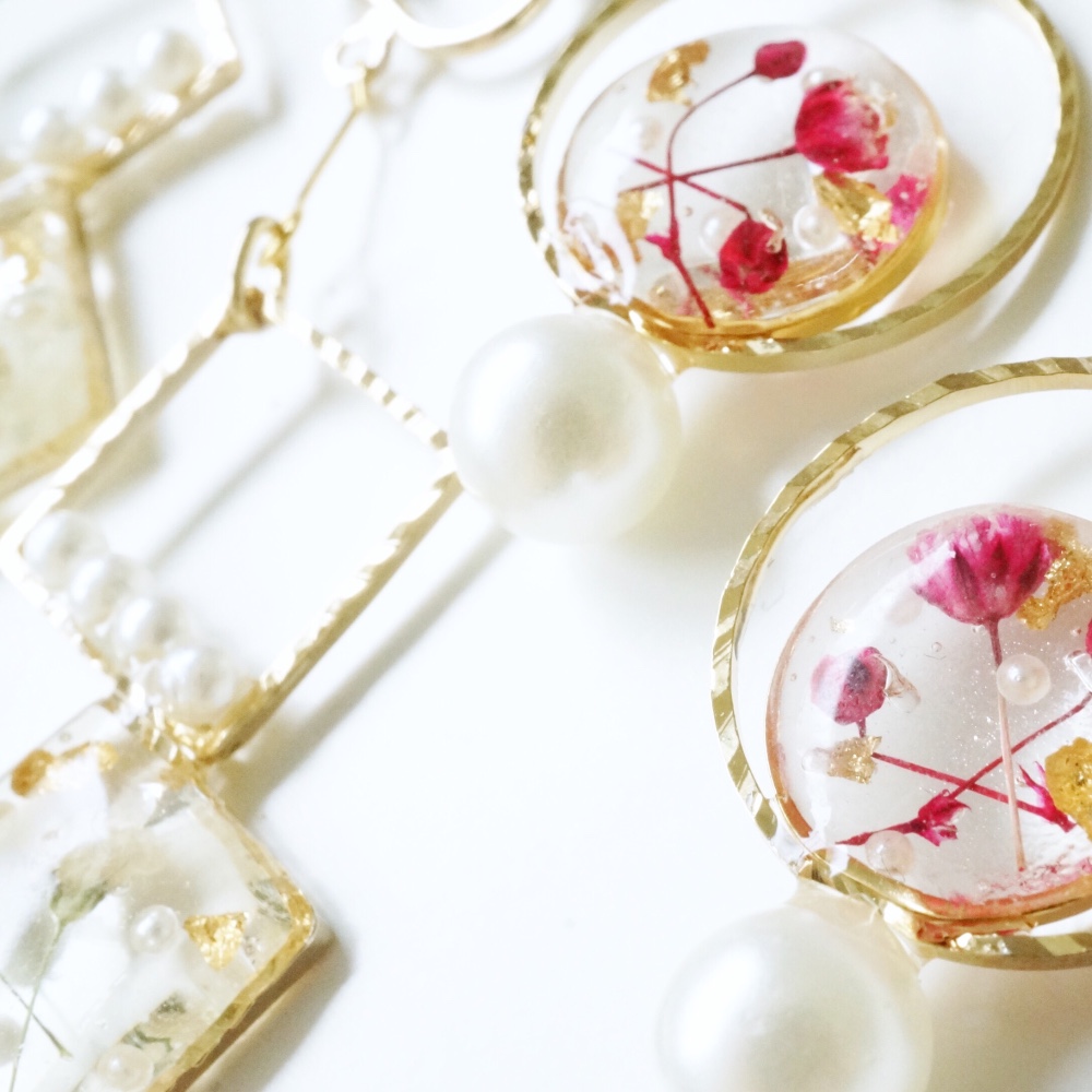 【2点set♡】かすみ草&金箔パールイヤリング/ピアスset