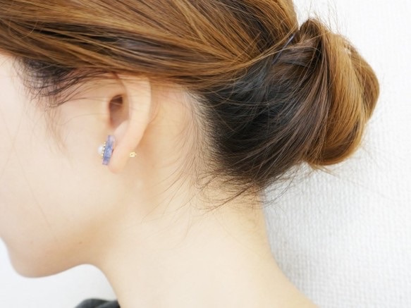 貝殼珍珠耳環/耳環（藍色） 第5張的照片