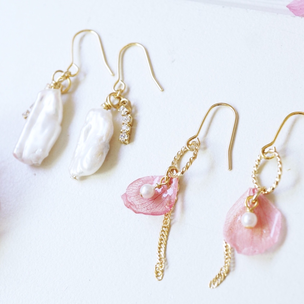 【母の日】スワロ＆淡水パール♡紫陽花パールsetピアス/イヤリング 4,200円