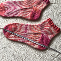 手編みの靴下（コットン混素材）　ピンクグレープフルーツ 6枚目の画像
