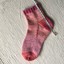 手編みの靴下（コットン混素材）　ピンクグレープフルーツ 7枚目の画像