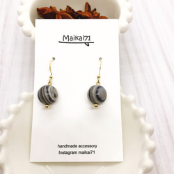 天然石☆ホワイトアイアゲートのピアス14kgf 14kgf 天眼石アイアゲートピアス ピアス（フック・チェーン） maikai71