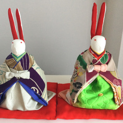 うさぎのお雛様(大) 2 座布団(赤)付き ちりめん ひな人形・雛