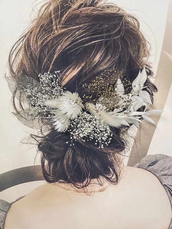 シルバーデージー/ホワイト 髪飾り (プリザーブドフラワー)2個 8枚目の画像