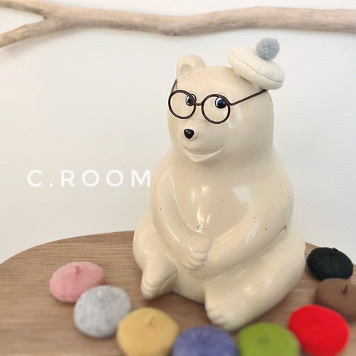 しろくま貯金箱】ベレー帽 オフホワイト その他インテリア雑貨 C.room