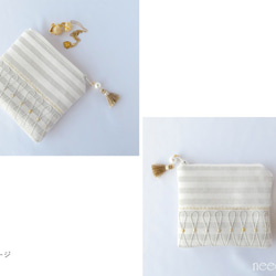 刺繍模様が美しいリップポーチ　ジュエリーポーチ　カード入れ　フランス製生地　ミニポーチ 5枚目の画像