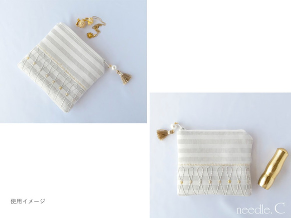 刺繍模様が美しいリップポーチ　ジュエリーポーチ　カード入れ　フランス製生地　ミニポーチ 5枚目の画像