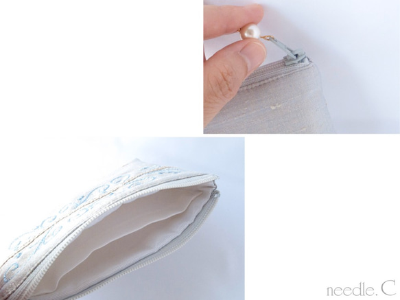 刺繍模様が美しいジュエリーポーチ　リップケース　カード入れ　ミニポーチ　インドシルク　 5枚目の画像