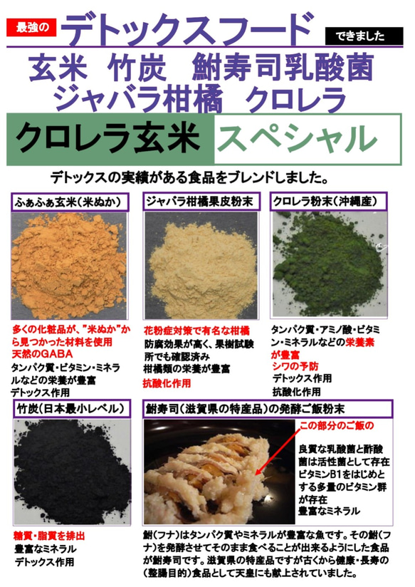 クロレラ玄米スペシャル　２００ｇ　1個　玄米と鮒寿司発酵米粉末を中心とした最強のお通じサポート食品です。 2枚目の画像