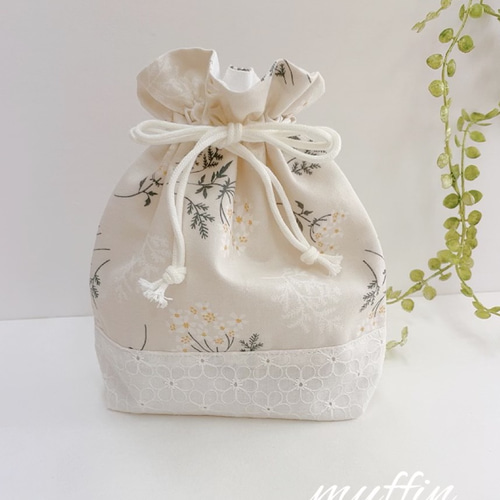 【一部予約販売】 ✿︎レースフラワー柄の巾着袋✿︎ 12357022 通販 Muffin 巾着袋 手提げ・レッスンバッグ・入園グッズ