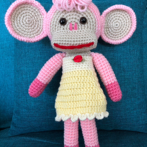 ミニミニ　あみぐるみ　ピンクハートにギュッのおさるさん ミニミニ あみぐるみ ハートにギュッのおさるさん ミニミニ あみぐるみ