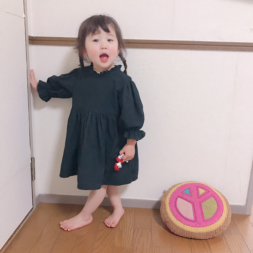 送料無料 120サイズ 立ち襟ヨークワンピース オトメカラー 子供服 nine  