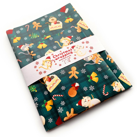 クリスマスラッピング袋【ごちそうとネコ】 2枚目の画像