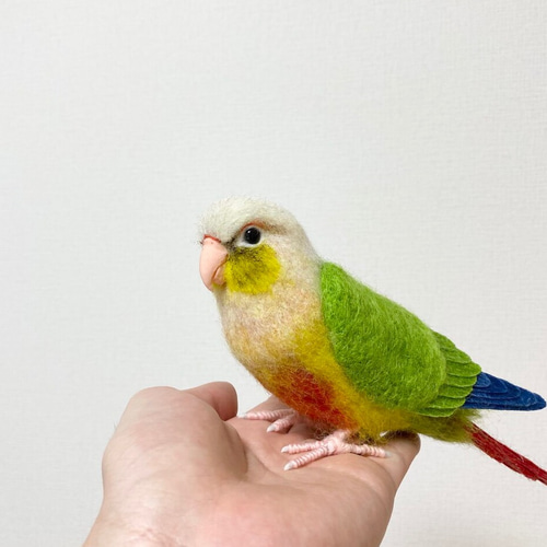 羊毛フェルトのホオミドリアカオウロコインコ【オーダーメイド