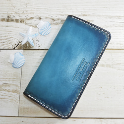 ☆ホヌ☆プルメリア☆本革スマホケース☆ハンドメイド☆オーシャンブルー ☆ホヌ☆プルメリア☆本革スマホケース☆ハンドメイド