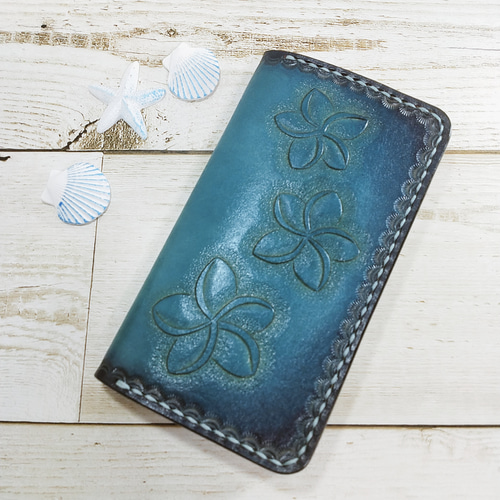 ☆ホヌ☆プルメリア☆本革スマホケース☆ハンドメイド