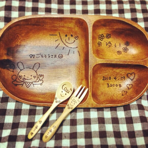 確認♡アカシアキッズプレート♡ミニ丸皿♡スプーンフォーク