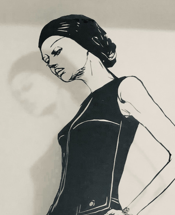 切り絵　70's Fashion Model 70年代ファッションモデル  モノトーン（黒一色） 2枚目の画像