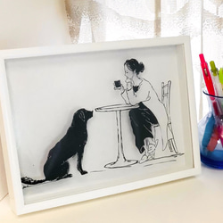 剪紙咖啡時間（狗和女人）單色/彩色 第1張的照片