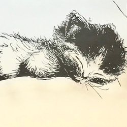 【額入り(白or黒)】 切り絵　258×319mmサイズ/子猫/お昼寝 2枚目の画像