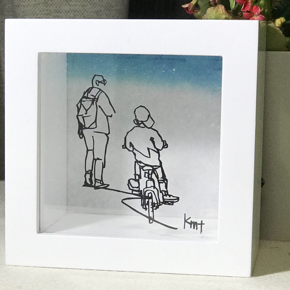 ミニ切り絵「乗れた乗れた！」自転車　父の日　家族　子ども　プレゼント　インテリア　ほっこり 5枚目の画像