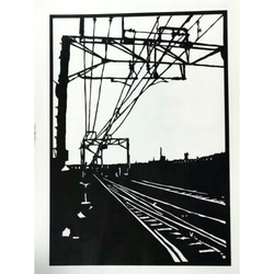 鏤空“鐵路”明信片 ~ A4 尺寸 / 單色 / 風景 第2張的照片