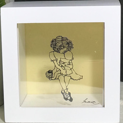 ミニ切り絵10cm角「猫と少女」家族　子ども　プレゼント　インテリア　ほっこり 7枚目の画像