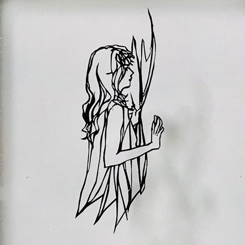 切り絵 背景選択可 ハガキサイズ「窓辺の女性」女性 インテリア