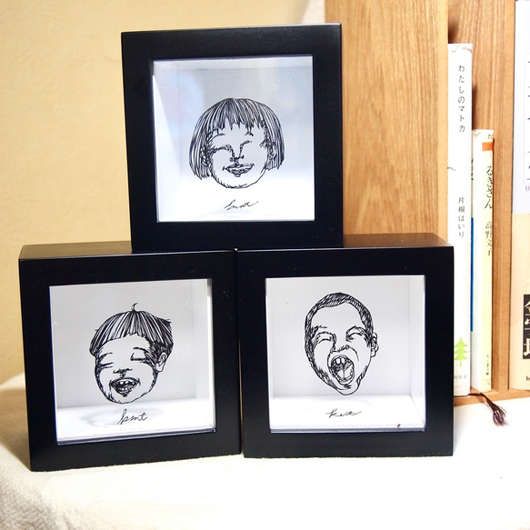 smile」額入り3点セット プレゼント インテリア 切り絵 