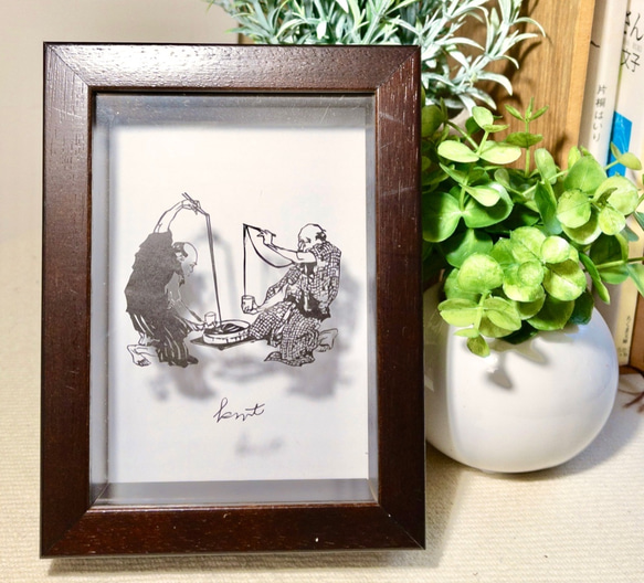 ミニ切り絵「江戸ランチ」家族　浮世絵　プレゼント　インテリア　ほっこり 4枚目の画像