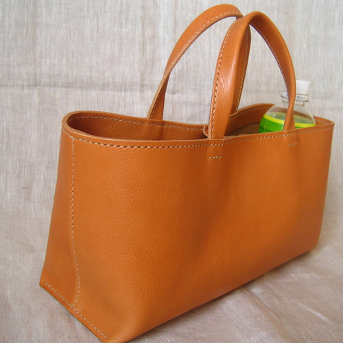 受注生産】イタリア製牛革のしっかり横長トートバッグ（ナチュラル色