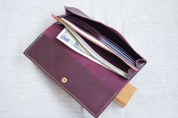 【受注生産】ラクダ革のシンプルな長財布（マチ付小銭入れ） 4枚目の画像