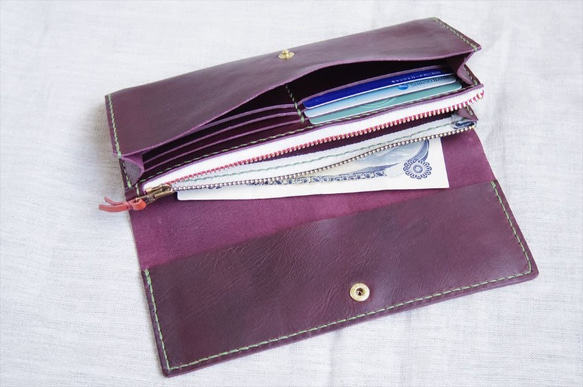 【さくら様オーダー品】ラクダ革のシンプルな長財布（マチ付小銭入れ） 2枚目の画像