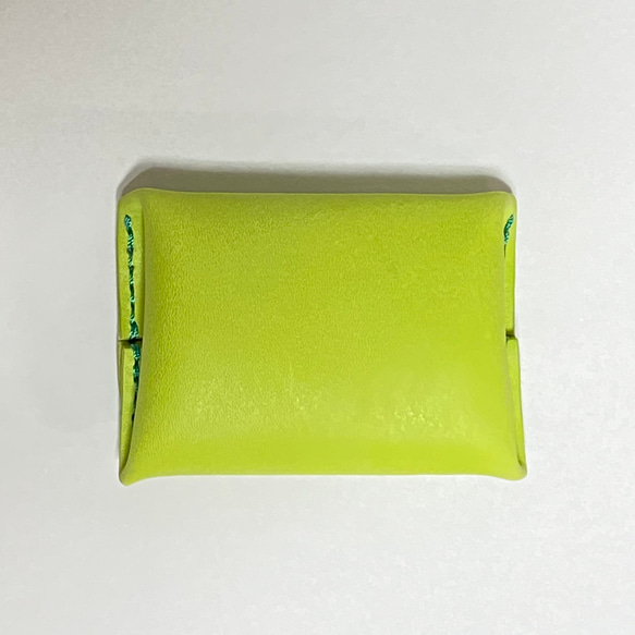 本革 シンプルコインケース　マイネ/黄緑 4枚目の画像