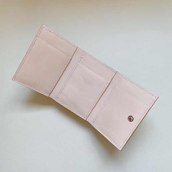 本革　シンプル三つ折り財布　マイネ/黄緑 2枚目の画像