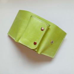 本革　シンプル三つ折り財布　マイネ/黄緑 3枚目の画像