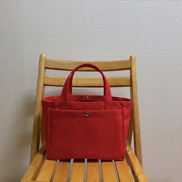 “Light box tote”小號“Red”/帆布手提袋/倉敷帆布8號【定做】 第2張的照片