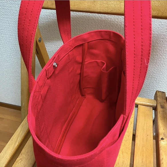 “Light box tote”小號“Red”/帆布手提袋/倉敷帆布8號【定做】 第7張的照片