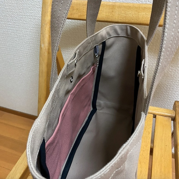 “ Light Box Tote”中號“ Beige✕Fine Rose”和泉純棉帆布[定做] 第7張的照片