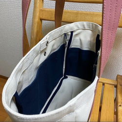 “混合手提袋”通勤尺寸“象牙白×細玫瑰×駝色×海軍藍（深藍色）”倉敷帆布和泉棉帆布[定做] 第7張的照片
