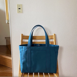 “Pocket tote”Commuter size“Mineral blue”/帆布托特包/倉敷帆布8號【定制】 第1張的照片