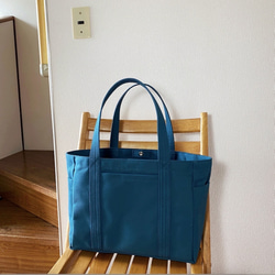 “Pocket tote”Commuter size“Mineral blue”/帆布托特包/倉敷帆布8號【定制】 第2張的照片