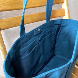 “Pocket tote”Commuter size“Mineral blue”/帆布托特包/倉敷帆布8號【定制】 第5張的照片