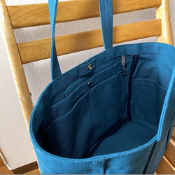 “Pocket tote”Commuter size“Mineral blue”/帆布托特包/倉敷帆布8號【定制】 第6張的照片